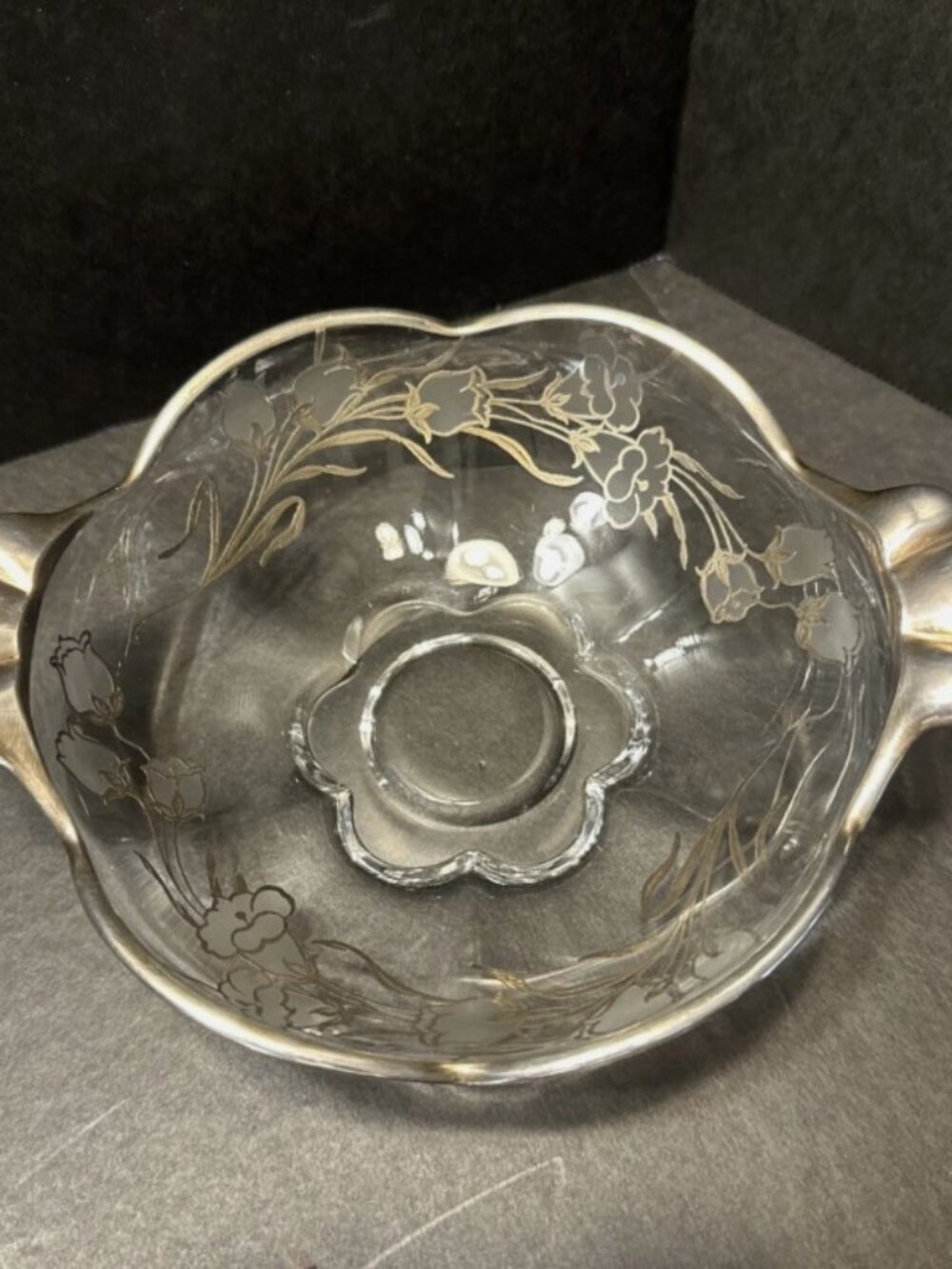 DUNCAN & MILLER Canterbury Bowl/Nappy 7 7/8" with SILVER OVERLAY Vintage